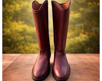 Handmade Leather Equestrian Riding Boots | Tall Horse Riding Boots for Men & Women | Custom Fit | Premium Brown | Gift for Husband