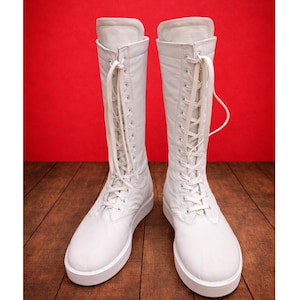 Men White Wrestling Boots | Tall Boots With Rubber Sole | Custom Wrestling Boots | Handmade White long Wrestling Boot | Lace Up Shoes