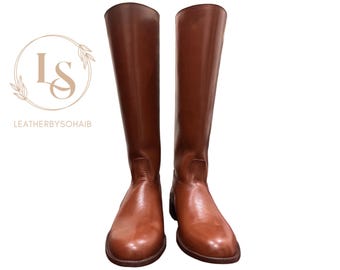 Stivali da equitazione marroni / Stivali da equitazione lunghi in pelle marrone da uomo / Stivali da equitazione / Stivali da equitazione alti in pelle di alta qualità fatti a mano