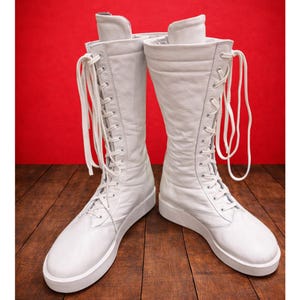 Men White Wrestling Boots | Tall Boots With Rubber Sole | Custom Wrestling Boots | Handmade White long Wrestling Boot | Lace Up Shoes image 9