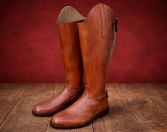 Handmade Equestrian Riding Boots for Men & Women | Custom Knee High Leather Horse Riding Boots | Premium Brown English Riding Boots