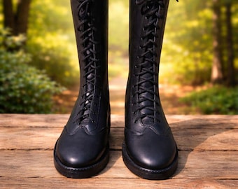 Custom Black Leather Wrestling Boots | High Lace-Up Pro Wrestling Shoes | Handmade Ring Boots