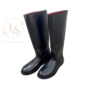 Handmade Black Leather Tall Boots, Custom Knee High Shoes, Military & Dress Boot for Men and Women, Horse back Riding Shoes, Gear gift