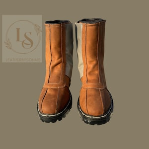 Men's Mandalorian Cosplay Boots | Mandalorian Shoes |  Brown Distressed Leather Cosplay Boots |  Handmade Costume Zipper Footwear Shoes