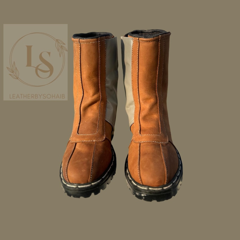 Men's Mandalorian Cosplay Boots | Mandalorian Shoes |  Brown Distressed Leather Cosplay Boots |  Handmade Costume Zipper Footwear Shoes