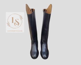 Handmade Black Leather Equestrian Boots for Men&Women | Knee High Riding Boot | Custom Fit | Horse Riding Gift Her