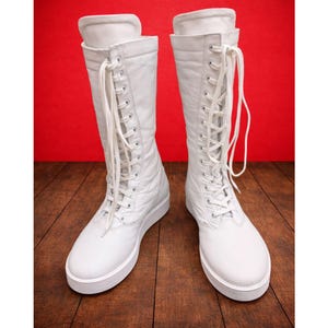 Men White Wrestling Boots | Tall Boots With Rubber Sole | Custom Wrestling Boots | Handmade White long Wrestling Boot | Lace Up Shoes image 5