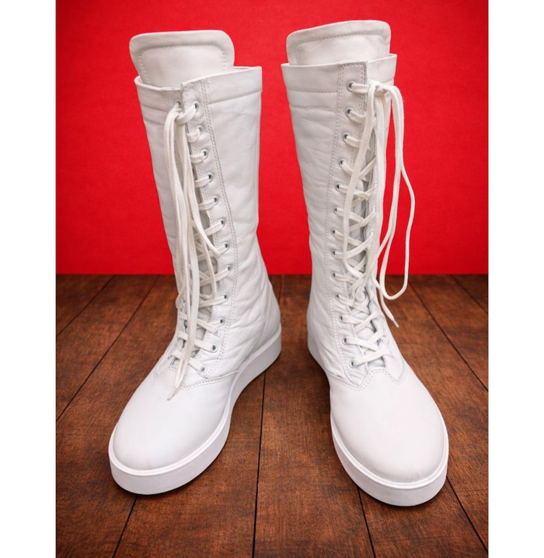 Men White Wrestling Boots | Tall Boots With Rubber Sole | Custom Wrestling Boots | Handmade White long Wrestling Boot | Lace Up Shoes image 5