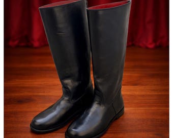 Bottes Homme En Cuir Noir Fait Main - Style Moto/équitation - Toutes Tailles - Neuf Avec Emballage