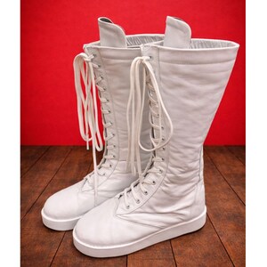 Men White Wrestling Boots | Tall Boots With Rubber Sole | Custom Wrestling Boots | Handmade White long Wrestling Boot | Lace Up Shoes image 8