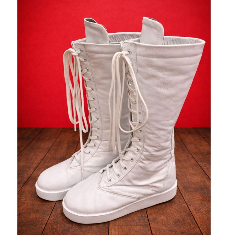 Men White Wrestling Boots | Tall Boots With Rubber Sole | Custom Wrestling Boots | Handmade White long Wrestling Boot | Lace Up Shoes image 8