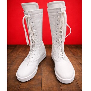Men White Wrestling Boots | Tall Boots With Rubber Sole | Custom Wrestling Boots | Handmade White long Wrestling Boot | Lace Up Shoes image 6