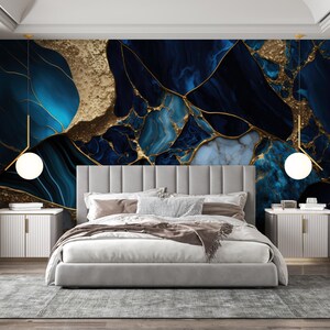 Luxury Blue Gold Marble Wallpaper Modern Accent for Bold Interiors ...