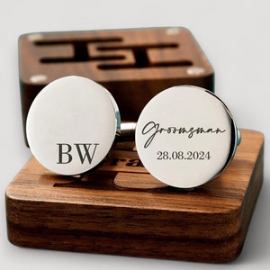 Personalised Cufflinks, Engraved Tie Clip Set, Groomsman Wedding Cufflink, Best man Cufflinks, Wedding Gift Grooms Cufflink Tie Clip Box Set