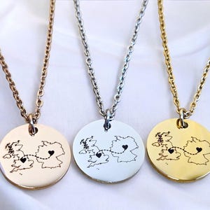 Gepersonaliseerde landketting ketting twee thuis lange afstand cadeau gepersonaliseerde ketting cadeau landkaart cadeau gepersonaliseerde sieraden