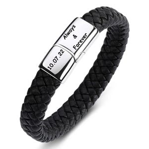 Personalised Leather Bracelet, Name Bracelet, Men&#39;s Bracelet, Engraved Bracelet, Customised Jewellery, Gift for Him, Personalized Men&#39;s Gift