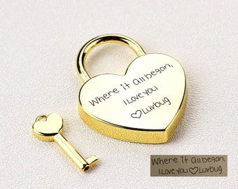 Personalised Heart Love Lock with Key, Personalised Lock for Love, Love Padlocks, Custom Wedding Engagement Anniversary Couple Gifts