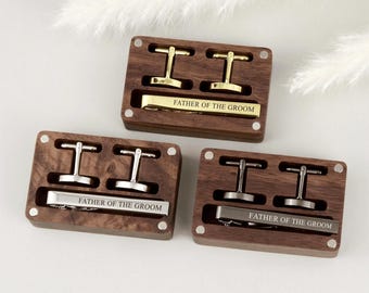 Custom Engraved Cufflinks, Tie Clip Set, Groomsman Wedding Cufflink, Best man Cufflinks, Wedding Gift Grooms Cufflink Tie Clip Box Set