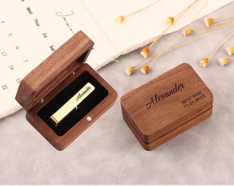 Custom Engraved Tie Clip Box Set, Personalised Groomsman Gift, Monogram Men Tie Clip, Gift For Groomsman, Custom Tie Bar Wedding Tie Clip