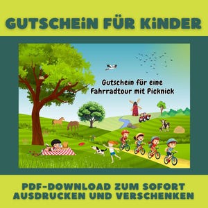 Voucher for a bicycle tour with picnic, vouchers for children, voucher to print, voucher card