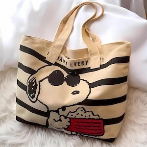 Large Cartoon Canvas Tote, Cute Cartoon Bookbag for Women, Book Tote Bag, Large Capacity Book Bag for Women,  Casual Canvas Tote