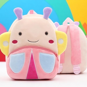 Cute Pink Butterfly Plush Backpack for Girls, Mini Animal Backpack, Soft Kids School Bag for Kindergarten, Toddler Travel or Daycare Use