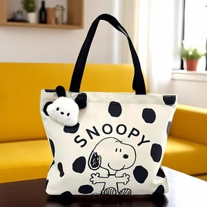 Cotton Tote Bag,  Dog Tote Bag, Boho Totebag , Cute Cartoon Dog Canvas Tote Bag, Casual Printed Handbag, Casual Printed Handbag