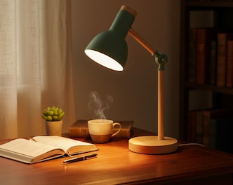 Mint Green Scandinavian Desk Lamp | Adjustable Wood Table Light
