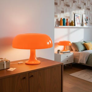 Orange Mushroom Table Lamp, Mid Century Modern 70s Retro Desk Light