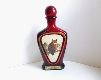 Vintage horned owl Jim Beam decanter bottle by artist J Lockhart