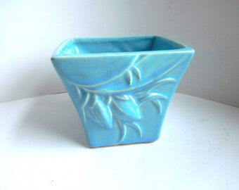 Vintage McCoy blue square pot 1940s McCoy blue planter