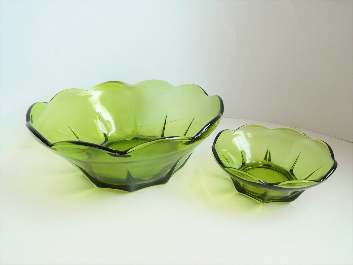 Vintage green glass chip and dip bowls 1960s 1970s Etsy