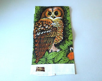 Vintage Kaydee linen owl dish towel new old stock