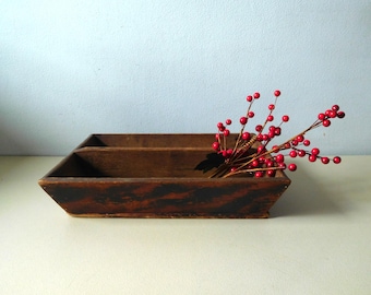 Antique wood divided tray primitive style rustic decor