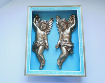 Vintage Miller gold cherubs in original box Hollywood Regency style 1968