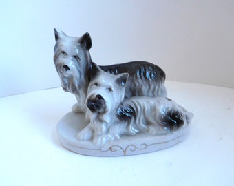 Vintage Yorkshire terriers ceramic figurine made in Japan