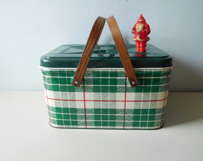 Vintage Metal Picnic Basket Wood Handles Etsy