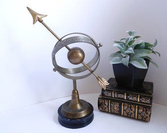 Vintage brass and wood armillary sphere