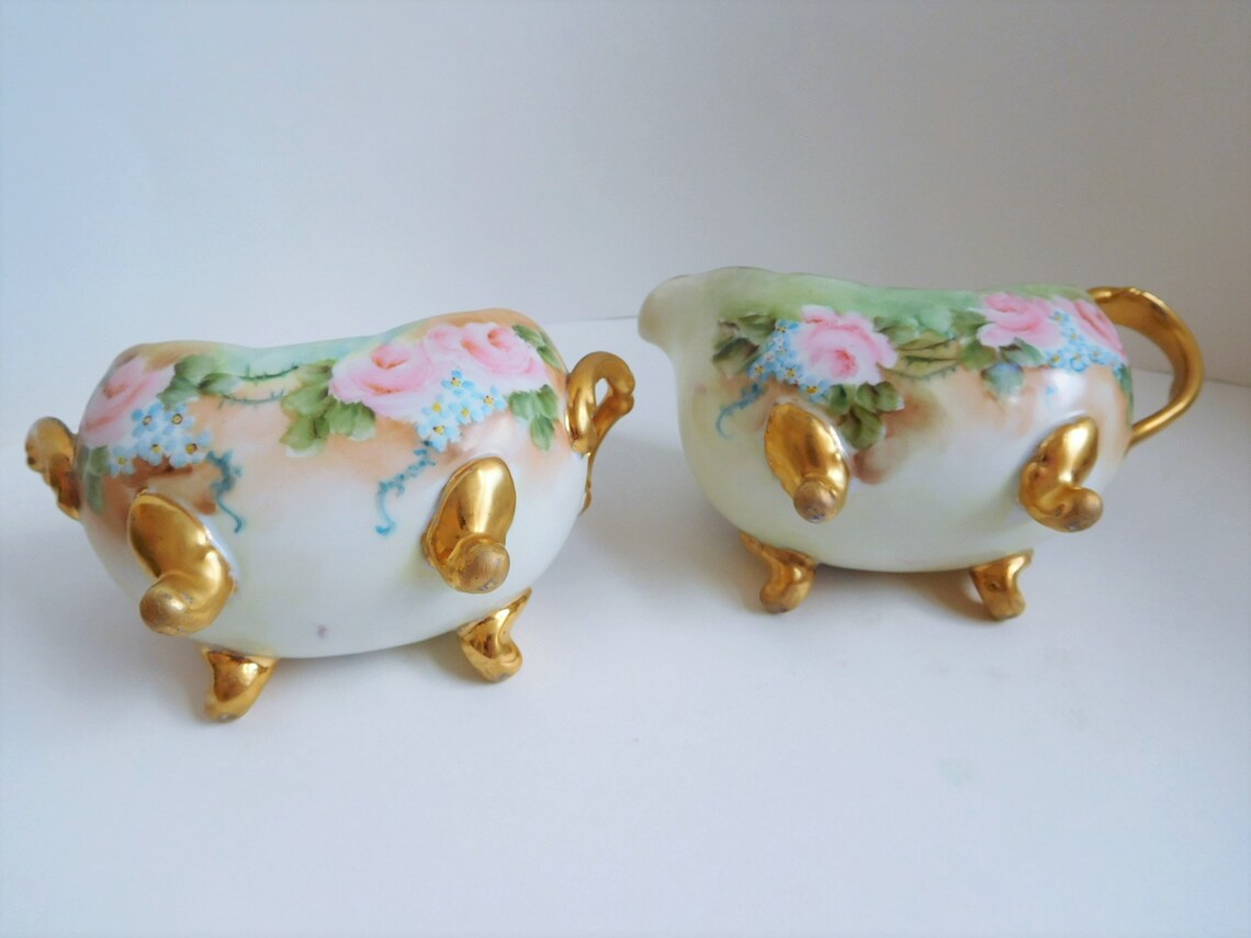 Antique porcelain sugar and creamer set hand painted Etsy