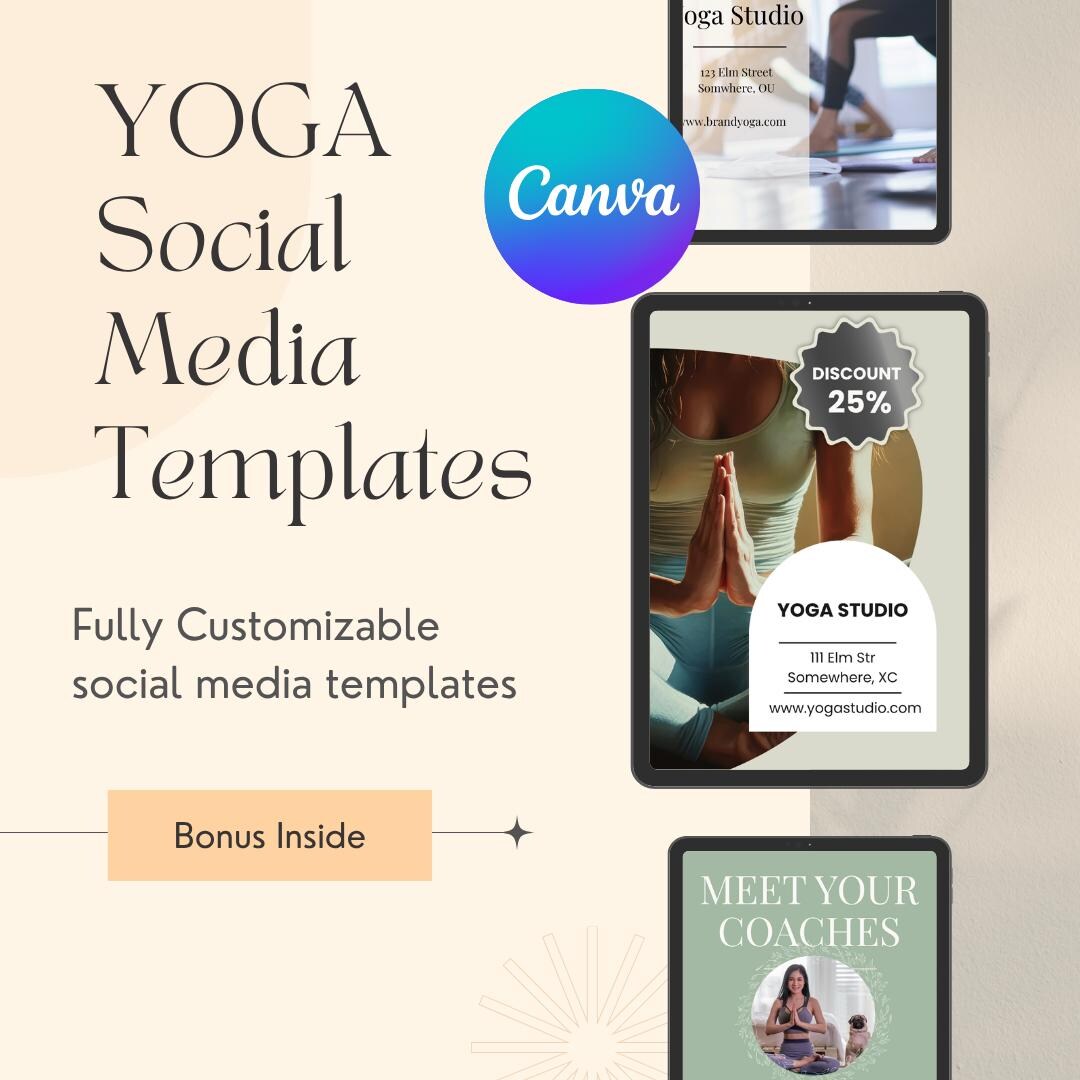 Yoga Digital Instagram Templates CANVA | 75 Social Media Templates ...