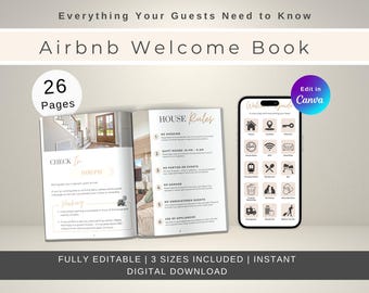 Digital Airbnb Welcome Book Template, Editable Mobile Printable Guide, Short Term Vacation Rental, Canva Airbnb Host Guidebook