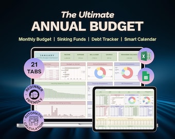 Ultimate Annual Budget Planner Spreadsheet, Excel Google Sheets Template, Beginner Budget, Paycheck Budget, Debt Tracker, Income Manager