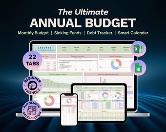 Ultimate Annual Budget Template, Excel Google Sheets Spreadsheet, Financial Planner, Debt Payoff Tracker, Sinking Funds, Paycheck Budget