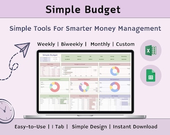 Einfache Budgetplaner Tabelle, monatliches Gehaltscheckbudget, Budget Tracker, wöchentliches zweiwöchentliches Monatsbudget, Google Sheets Excel-Vorlage