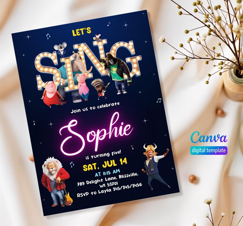 Editable Singer Invitation, Printable Sing 2 Birthday Invitation ...