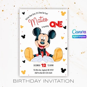Invito di compleanno Clubhouse stampabile modificabile, invito Mickey One, invito Clubhouse, invito festa topo, 1° primo compleanno ragazzo