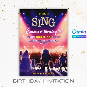 Editable singer invitation, Printable Sing 2 Birthday Invitation, karaoke girl birthday invite,Instant Download, music birthday party