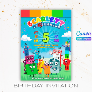 Numberblocks Birthday Invitation, Editable Printable Invitation, Numberblocks Birthday Party Invite, learn numbers first second party
