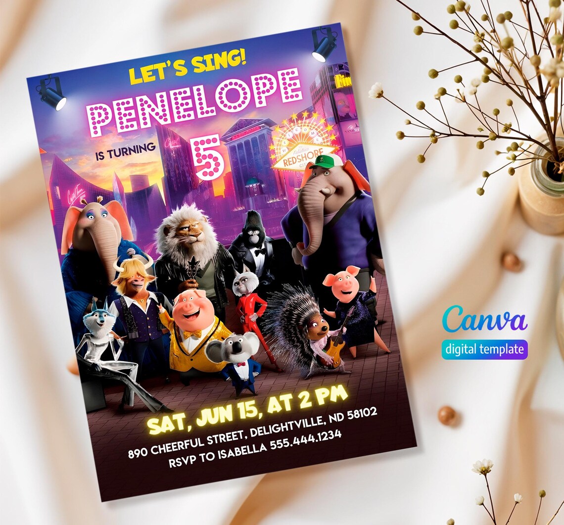 Editable Singer Invitation, Printable Sing 2 Birthday Invitation ...