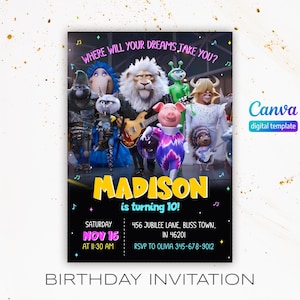 Editable singer invitation, Printable Sing 2 Birthday Invitation, karaoke girl birthday invite,Instant Download, music birthday party